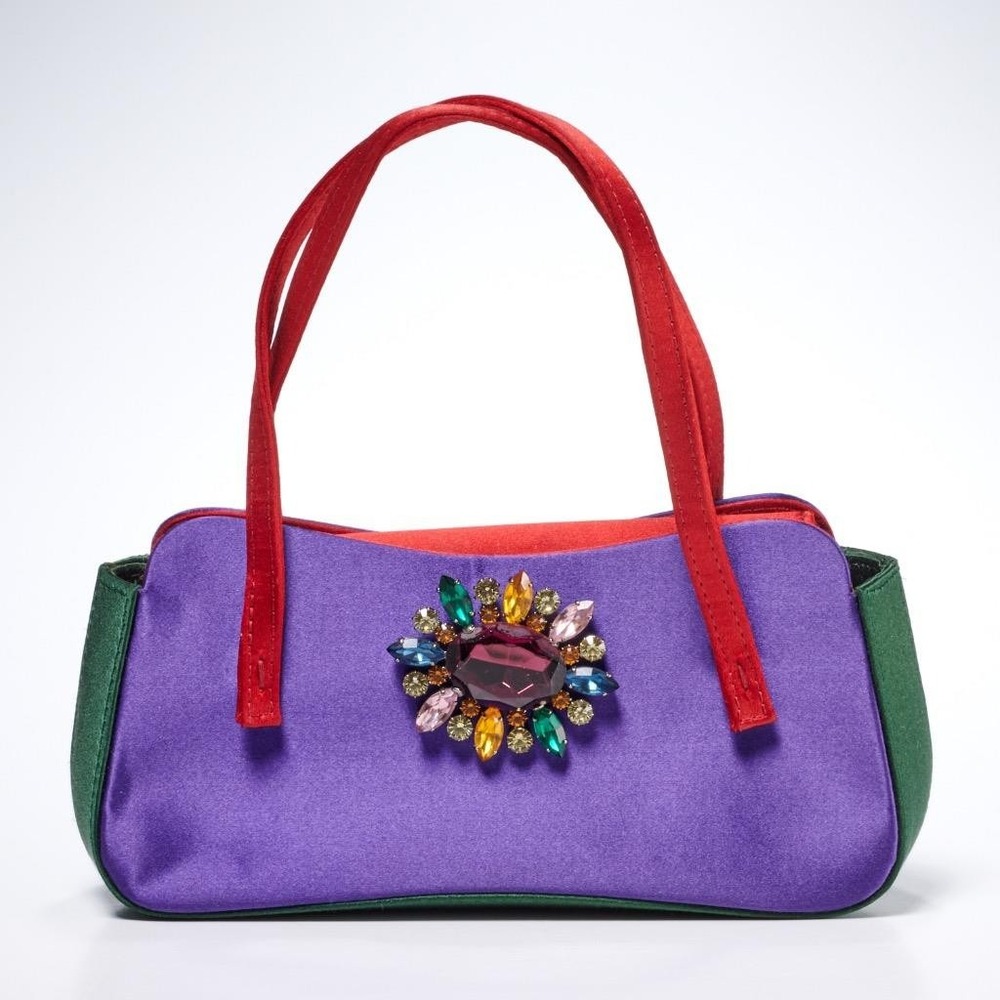 Escada Exotics Bejeweled Purple Multicolor Evening Purse w Dust Bag
